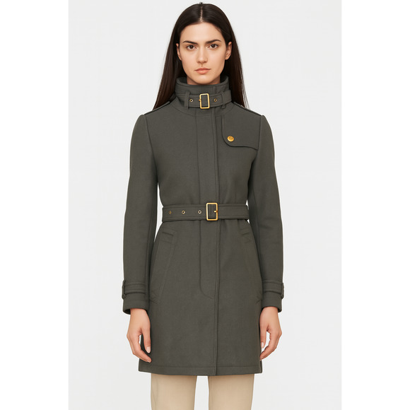 Burberry Brit Green Rushworth Wool Belted Trench Coat Lined 12 - Picture 1 of 6
